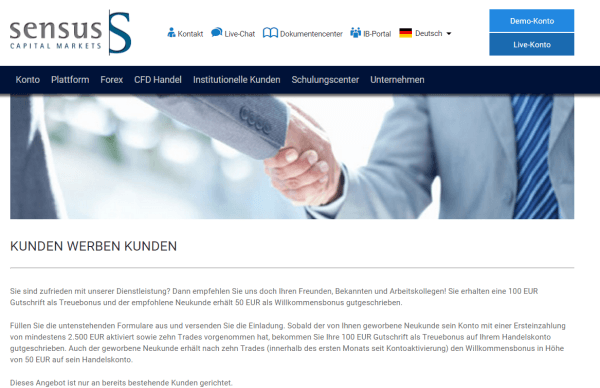 Das Bonusprogramm von Sensus Capital Markets